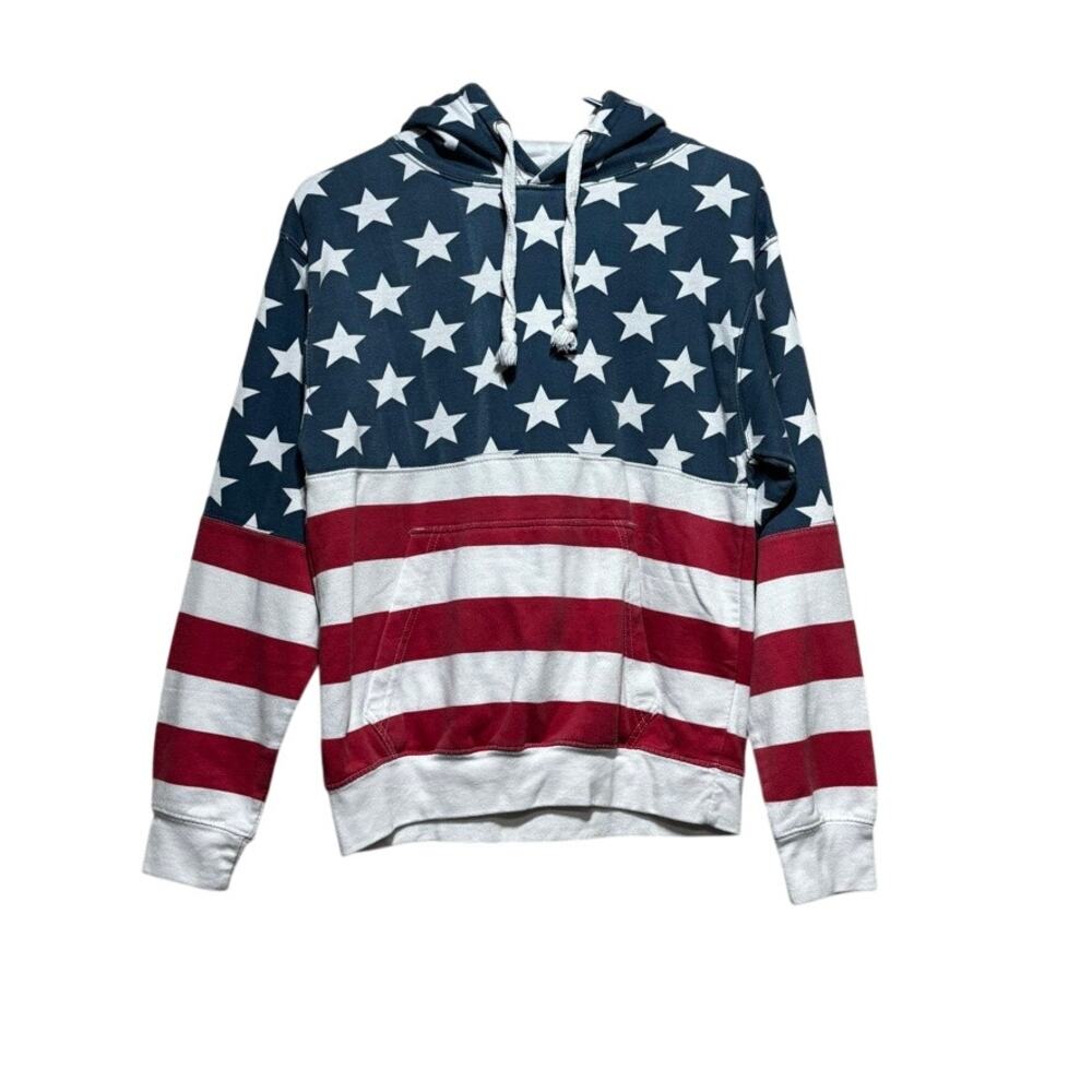 ESY Surf Co USA Flag Stars & Stripes Pullover Hoodie Men's Medium Red White Blue